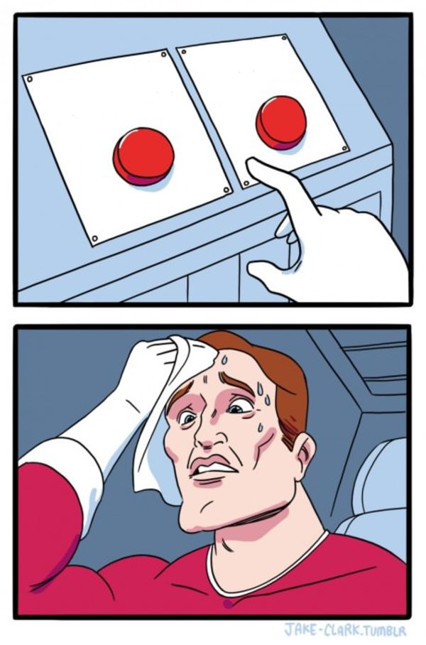 Two Buttons meme about Bandit Running