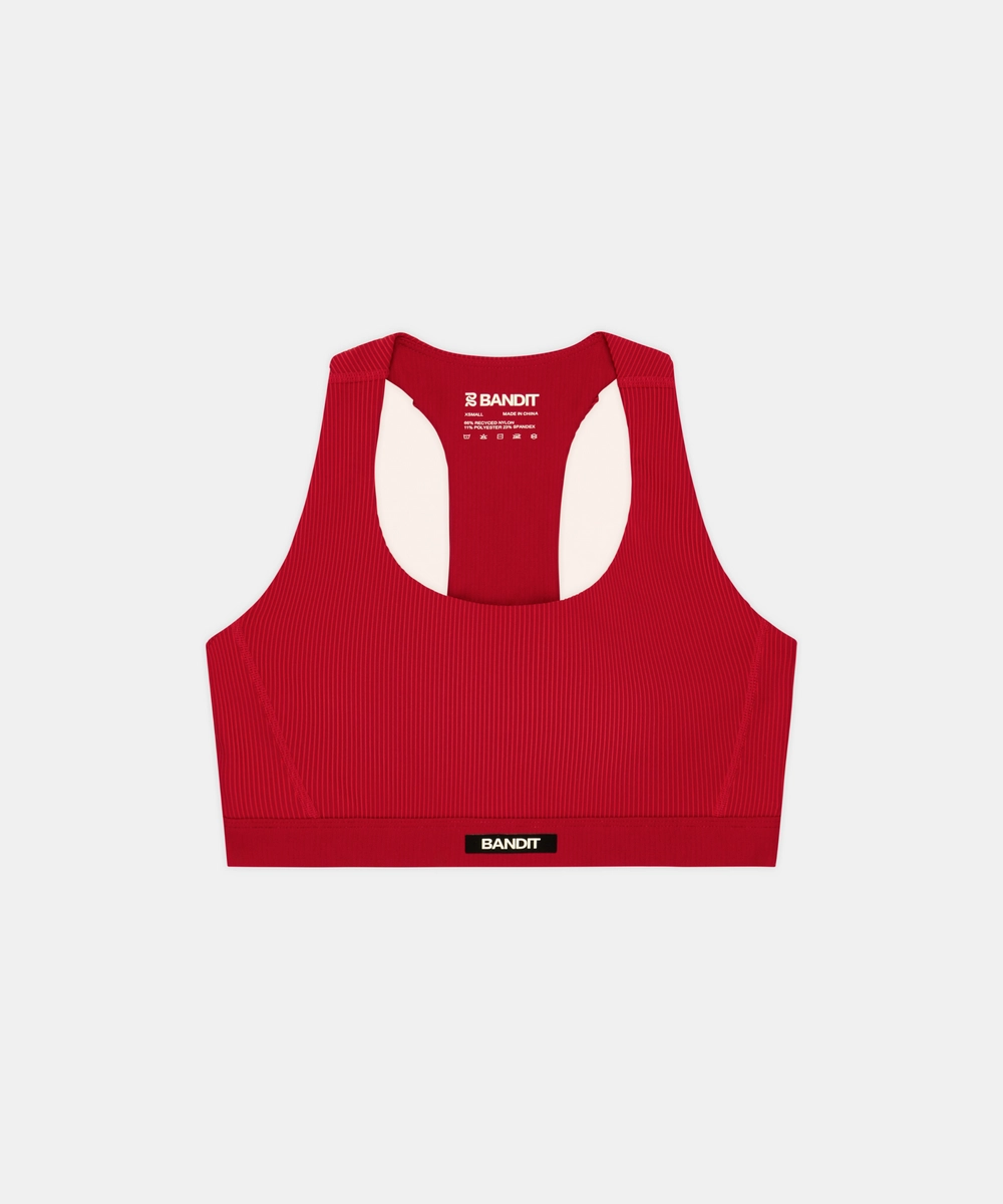 Women's Striped Cadence™ Scoop Neck T-Back Run Bra - Oxide Red / Signal Red